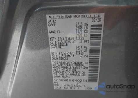 2018 Nissan Pathfinder Sl z USA, uszkodzony, nr VIN 5N1DR2MN1JC640254